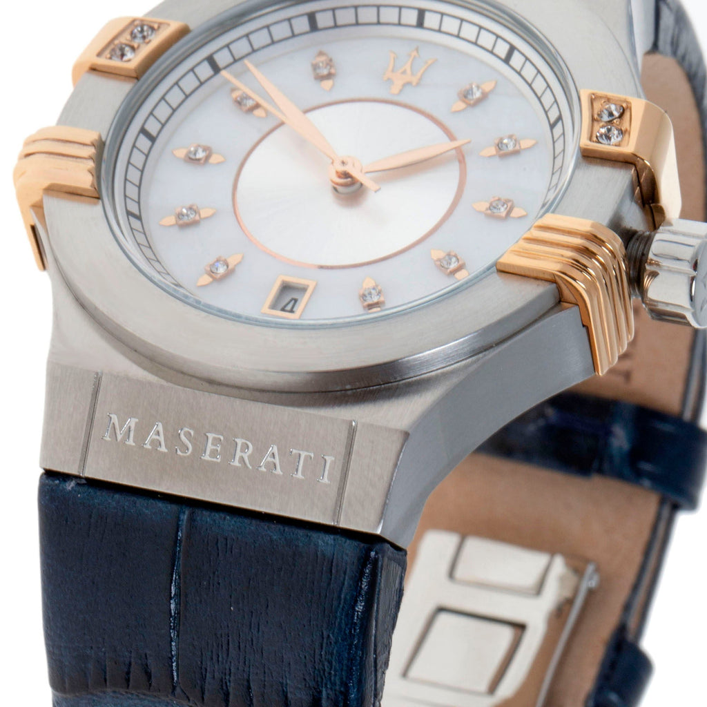 Maserati Potenza Diamonds Silver Dial Blue Leather Strap Watch For Women - R8851108502 Buy Now By Maserati