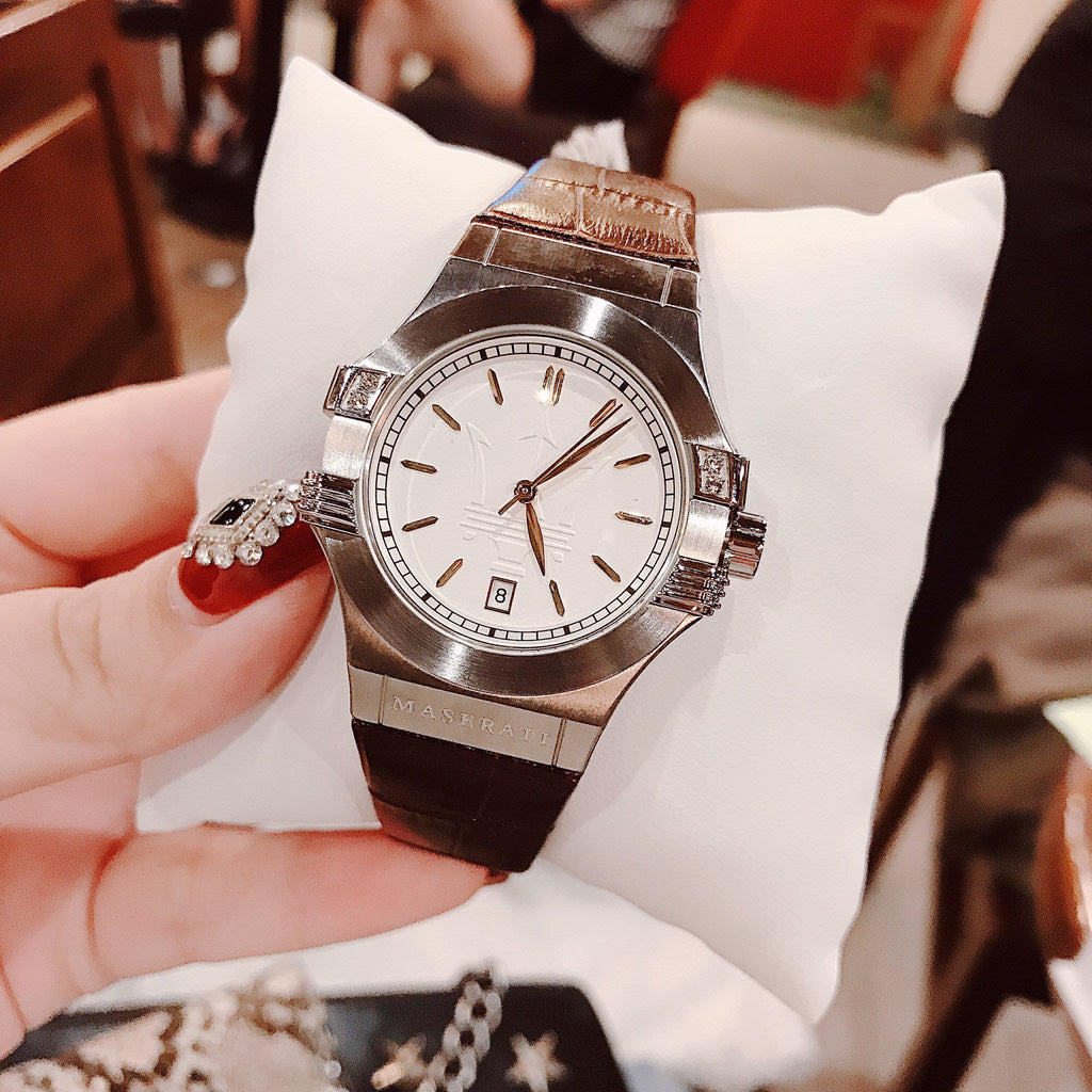 Maserati Potenza Silver Dial Brown Leather Strap Watch For Women - R8851108506 Buy Now By Maserati