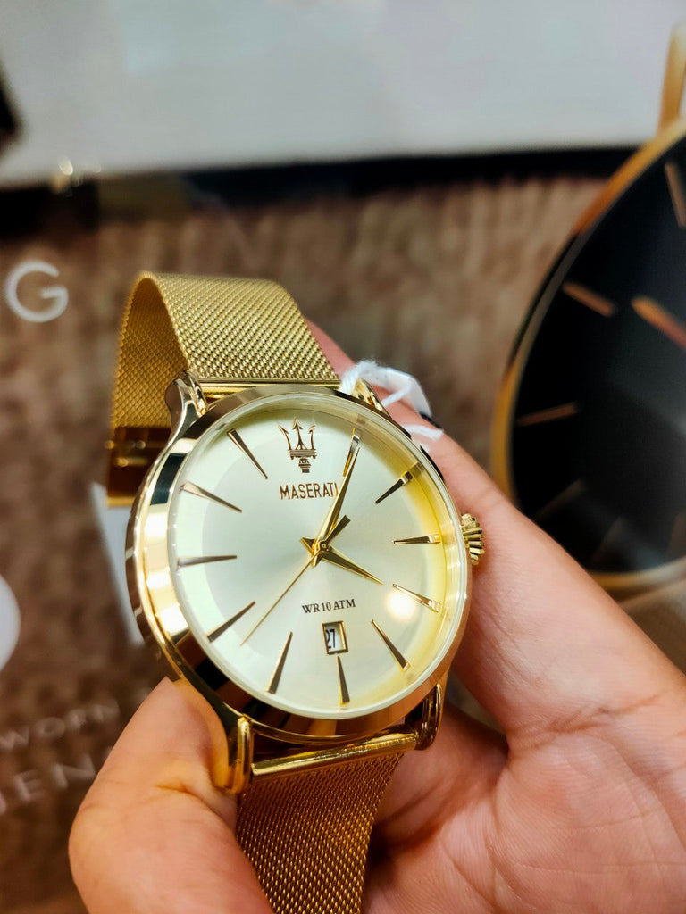 Maserati Epoca Golden Dial Golden Mesh Bracelet Watch For Men - R8853118003 Buy Now By Maserati