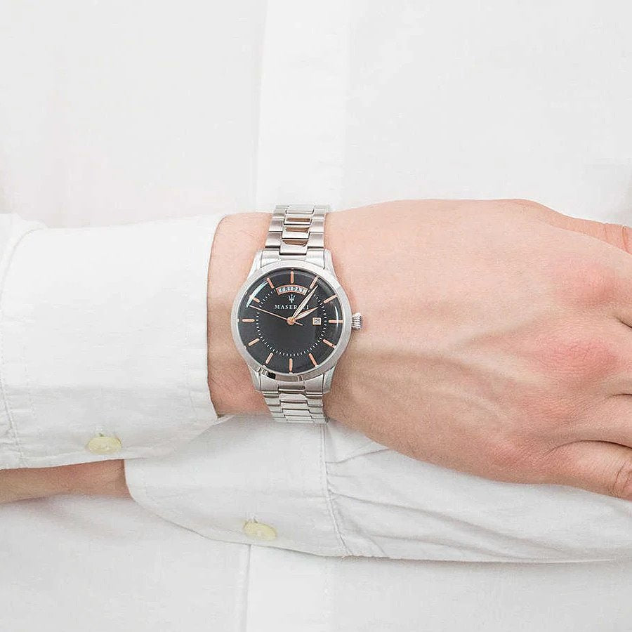 Maserati Tradizione Black Dial Silver Steel Strap Watch For Men - R8853125002 Buy Now By Maserati