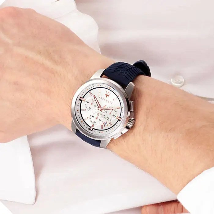 Maserati Successo Chronograph White Dial Blue Rubber Strap Watch For Men - R8871621013 Buy Now By Maserati