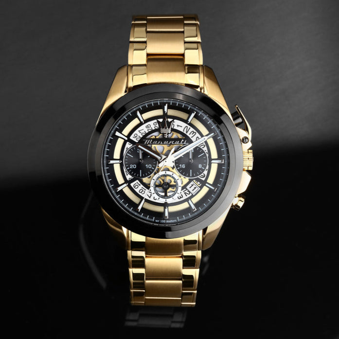 Maserati Traguardo Skeleton Black Dial Gold Steel Strap Watch For Men - R8873612058 Buy Now By Maserati