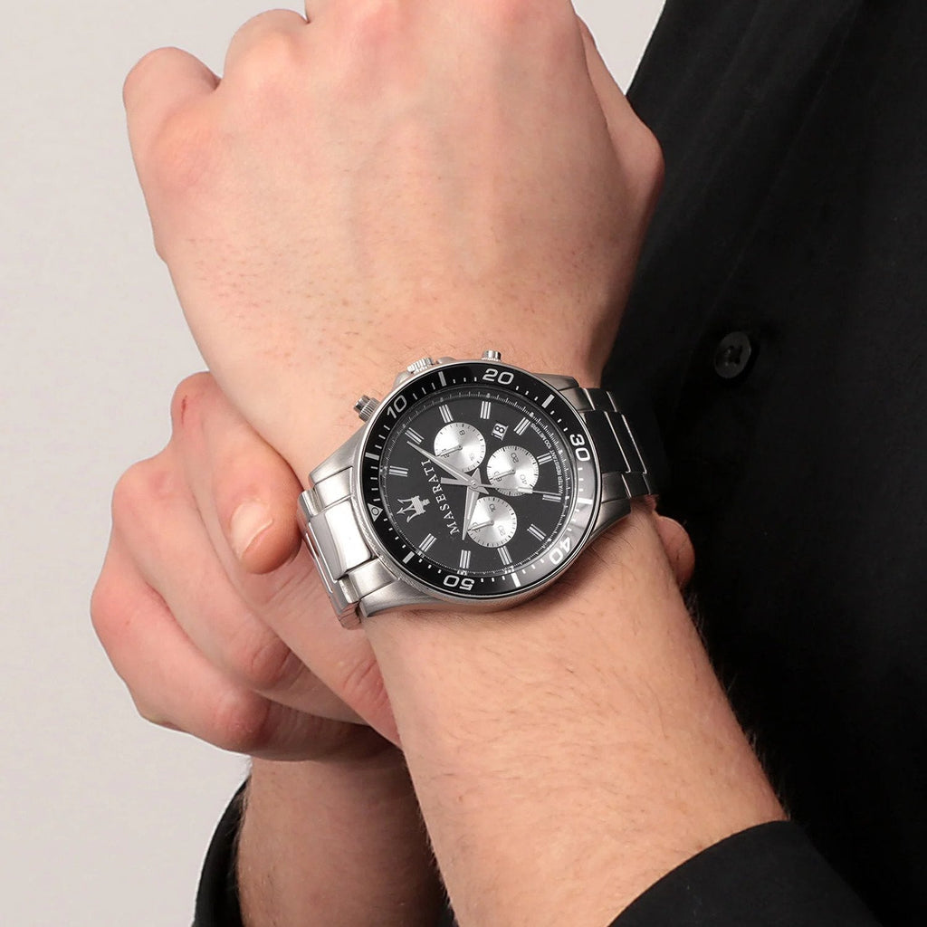 Maserati SFIDA Chronograph Black Dial Silver Steel Strap Watch For Men - R8873640004 Buy Now By Maserati