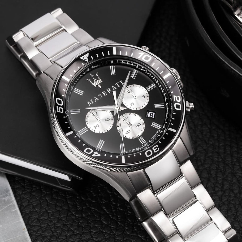 Maserati SFIDA Chronograph Black Dial Silver Steel Strap Watch For Men - R8873640004 Buy Now By Maserati