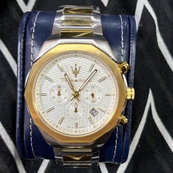 Maserati Stile Chronograph White Dial Two Tone Steel Strap Watch For Men - R8873642009 Buy Now By Maserati