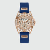 Guess Queen Quartz Crystals Rose Gold Dial Blue Silicone Strap Watch For Women - GW0536L5 Buy Now By Guess