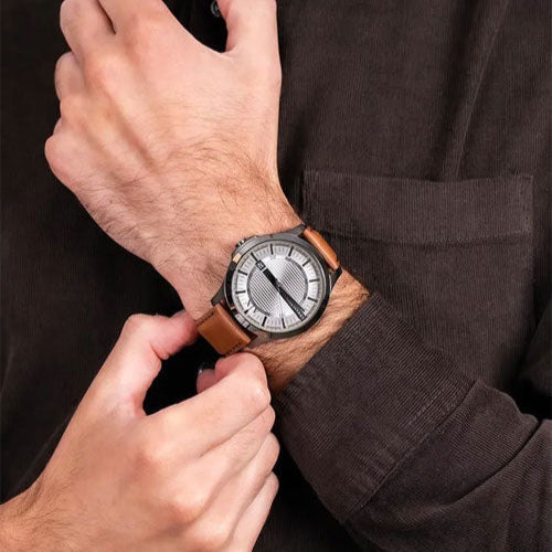 Armani Exchange Hampton Chronograph Grey Dial Brown Leather Strap Watch For Men - AX2414 Buy Now By Armani Exchange