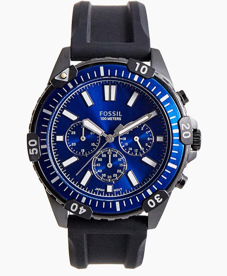 Fossil Garrett Chronograph Blue Dial Black Rubber Strap Watch for Men - FS5695 Buy Now By Fossil