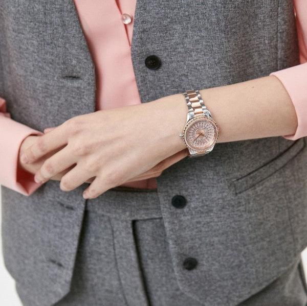 Michael Kors Layton Three Hand Pink Dial Two Tone Steel Strap Watch For Women - MK6894 Buy Now By Michael Kors