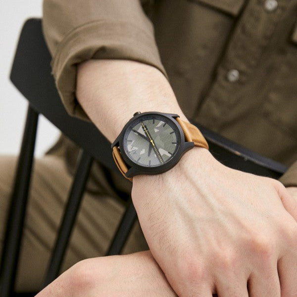 Armani Exchange Hampton Chronograph Green Dial Brown Leather Strap Watch For Men - AX2412 Buy Now By Armani Exchange