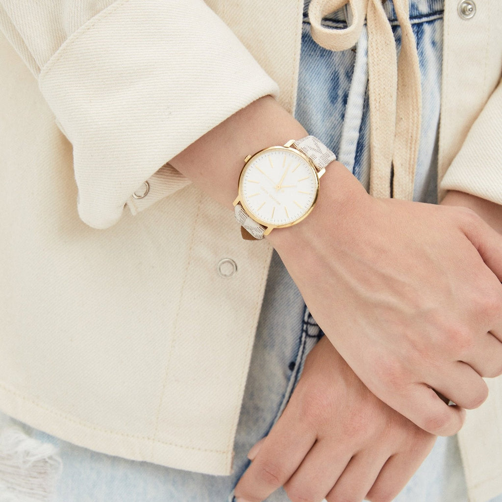 Michael Kors Pyper Quartz Silver Dial White Leather Strap Watch For Women - MK2858 Buy Now By Michael Kors