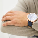 Armani Exchange Banks Chronograph Blue Dial Blue Leather Strap Watch For Men - AX1723 Buy Now By Armani Exchange