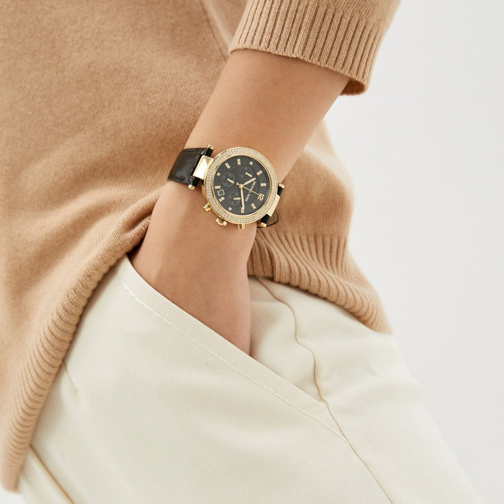 Michael Kors Parker Chronograph Black Dial Black Leather Strap Watch For Women - MK6984 Buy Now By Michael Kors