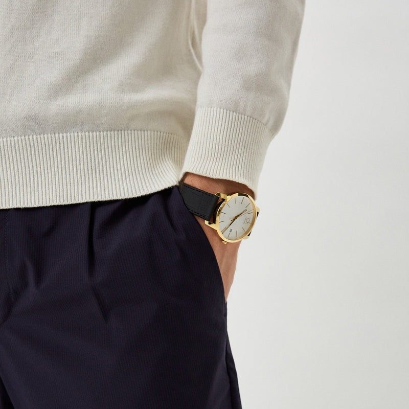 Calvin Klein City Mother of Pearl White Dial Black Leather Strap Watch for Men - K2G2G5C6 Buy Now By Calvin Klein