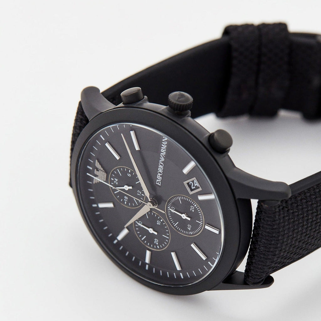 Emporio Armani Renato Chronograph Black Dial Black Nylon Strap Watch For Men - AR11457 Buy Now By Emporio Armani