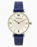 Emporio Armani Gianni T Bar Quartz Crystals Silver Dial Blue Leather Strap Watch For Women - AR11344 Buy Now By Emporio Armani