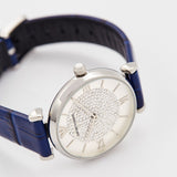 Emporio Armani Gianni T Bar Quartz Crystals Silver Dial Blue Leather Strap Watch For Women - AR11344 Buy Now By Emporio Armani