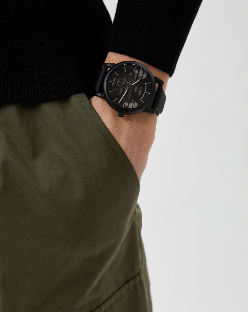 Emporio Armani Meccanico Quartz Black Dial Black Leather Strap Watch For Men - AR60032 Buy Now By Emporio Armani