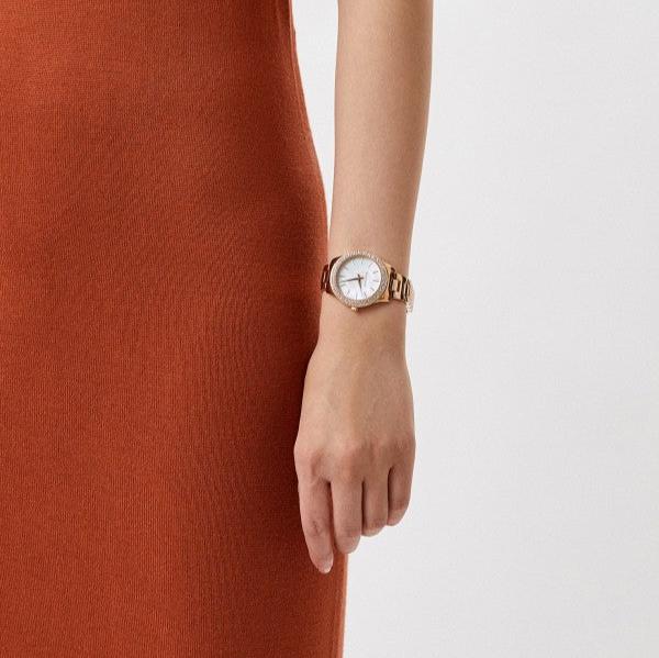 Michael Kors Lilane Three Hand Mother of Pearl White Dial Rose Gold Steel Strap Watch For Women - MK4557 Buy Now By Michael Kors