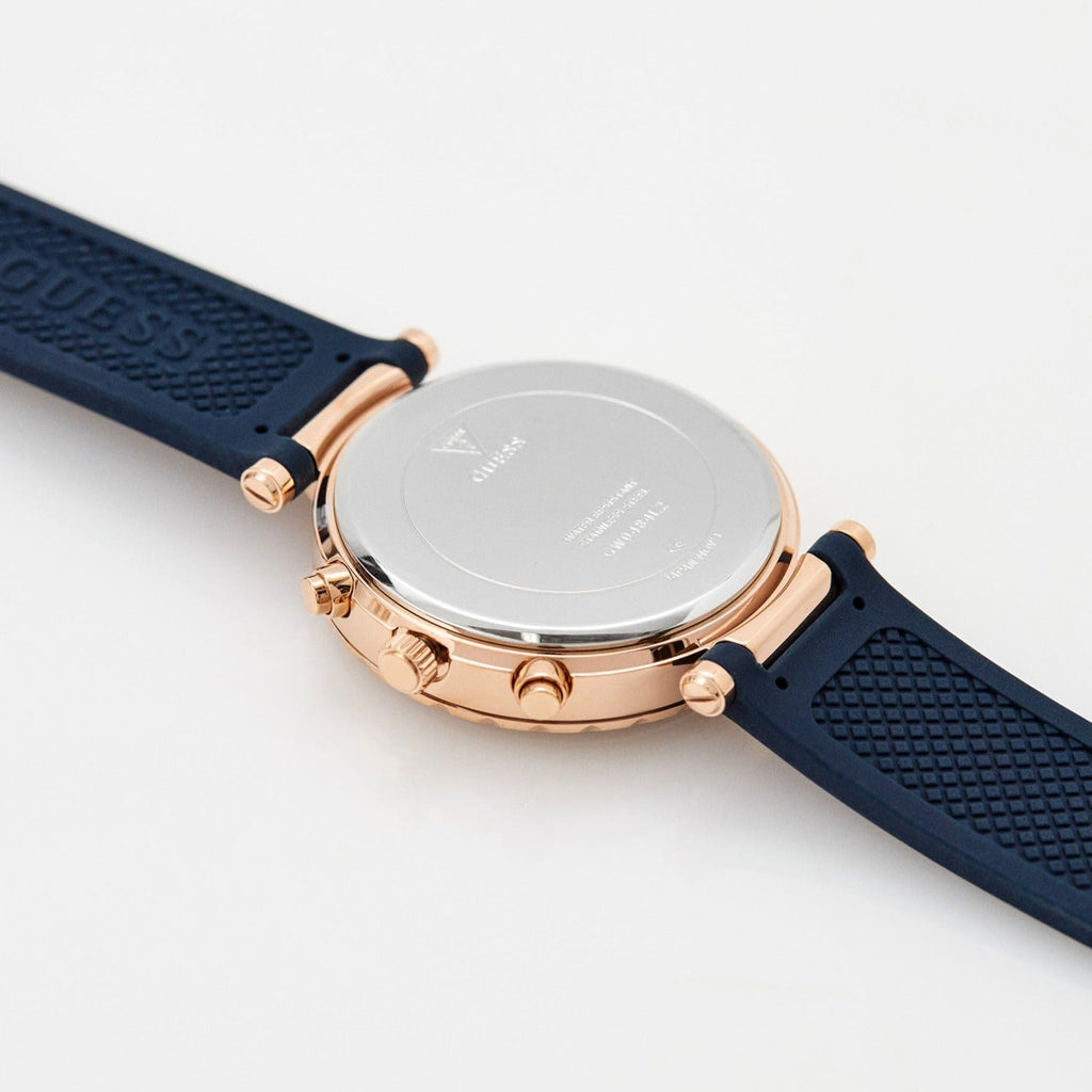 Guess Solistice Diamonds Roe Gold Dial Black Rubber Strap Watch for Women - GW0484L2 Buy Now By Guess