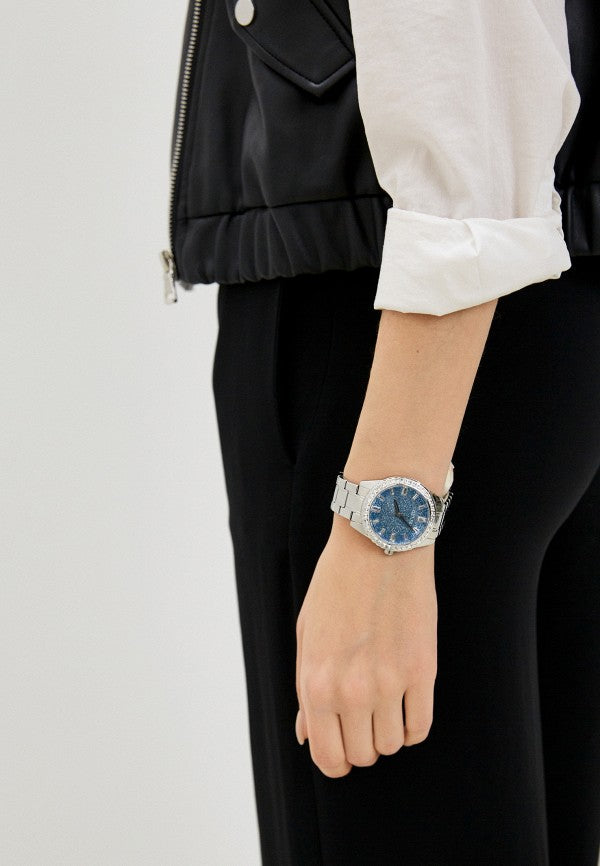 Guess Glitter Burst Diamonds Blue Dial Silver Steel Strap Watch for Women - GW0405L1 Buy Now By Guess