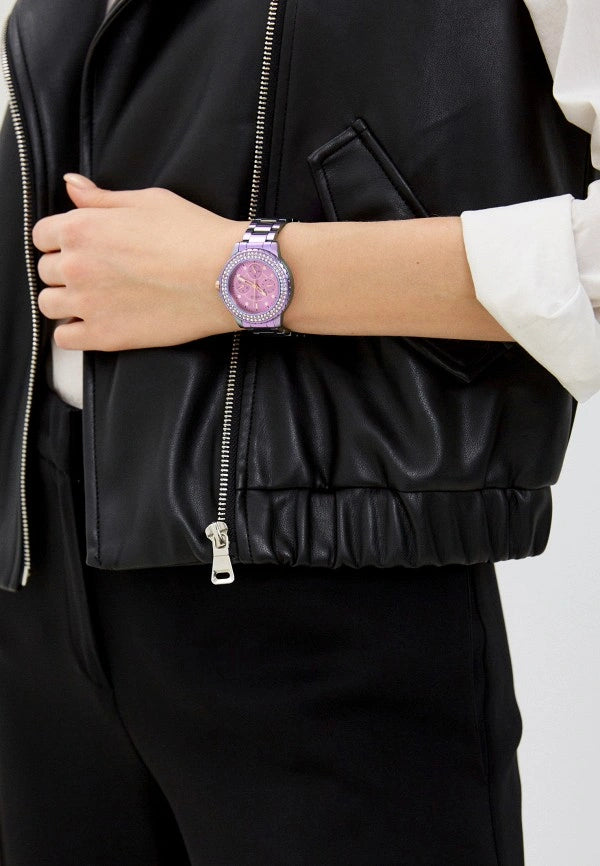 Guess Crown Jewel Diamonds Purple Dial Purple Steel Strap Watch for Women - GW0410L4 Buy Now By Guess