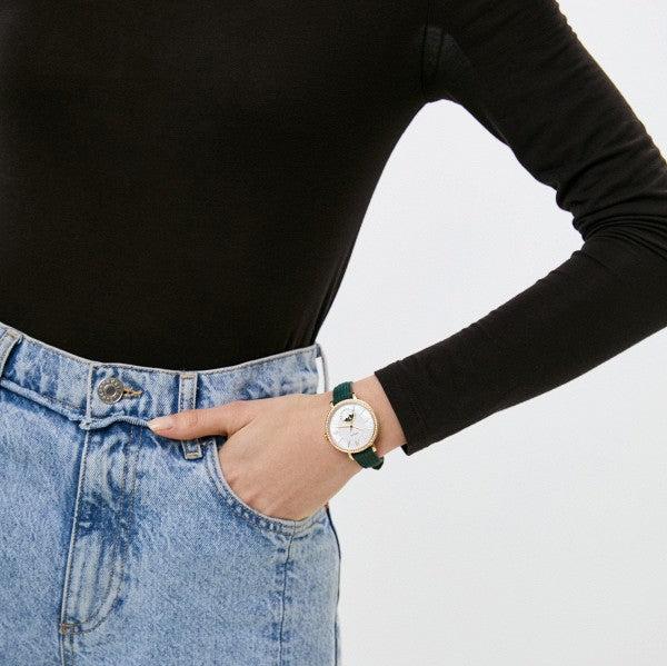 Fossil Jacqueline Multifunction Moonphase Mother of Pearl White Dial Green Leather Strap Watch for Women - ES5244 Buy Now By Fossil