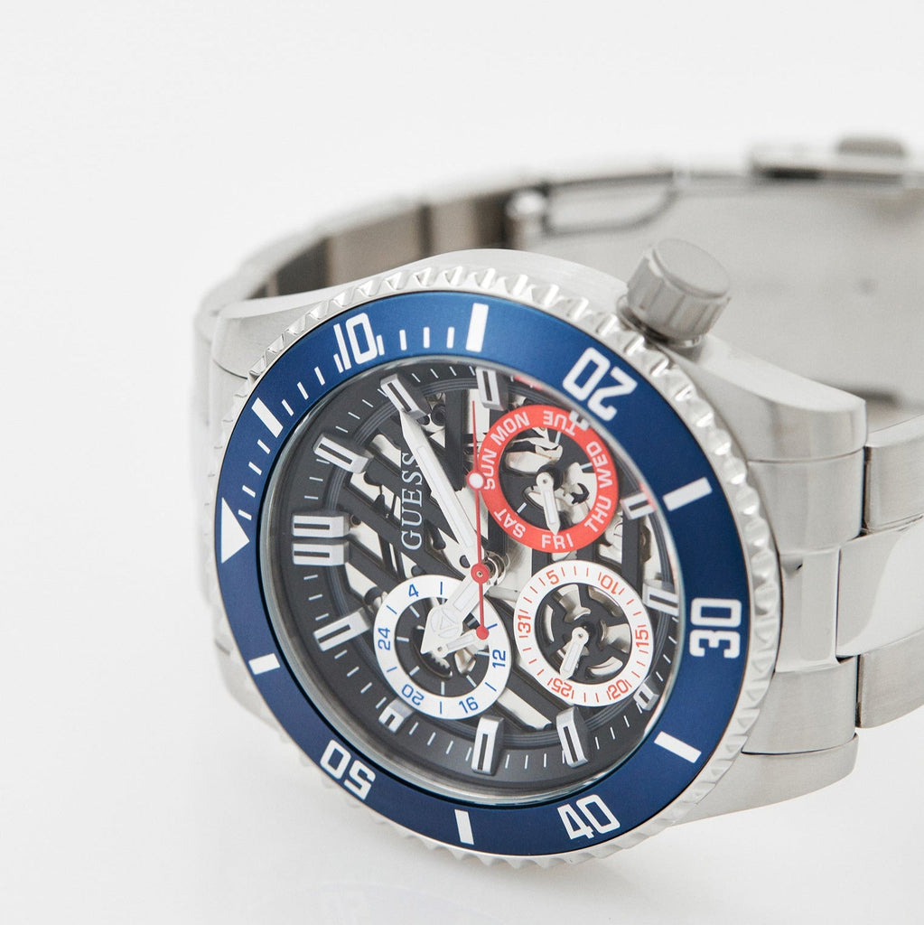 Guess Axle Multifunction Black Dial Silver Steel Strap Watch For Men - GW0488G1 Buy Now By Guess