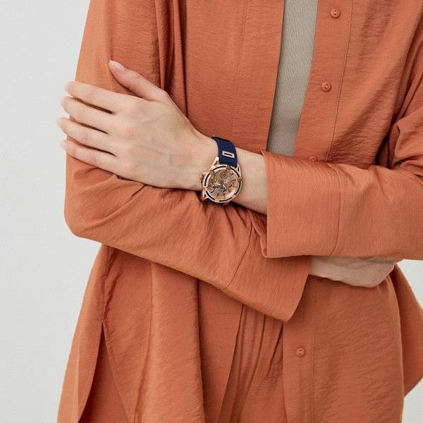 Guess Queen Quartz Crystals Rose Gold Dial Blue Silicone Strap Watch For Women - GW0536L5 Buy Now By Guess