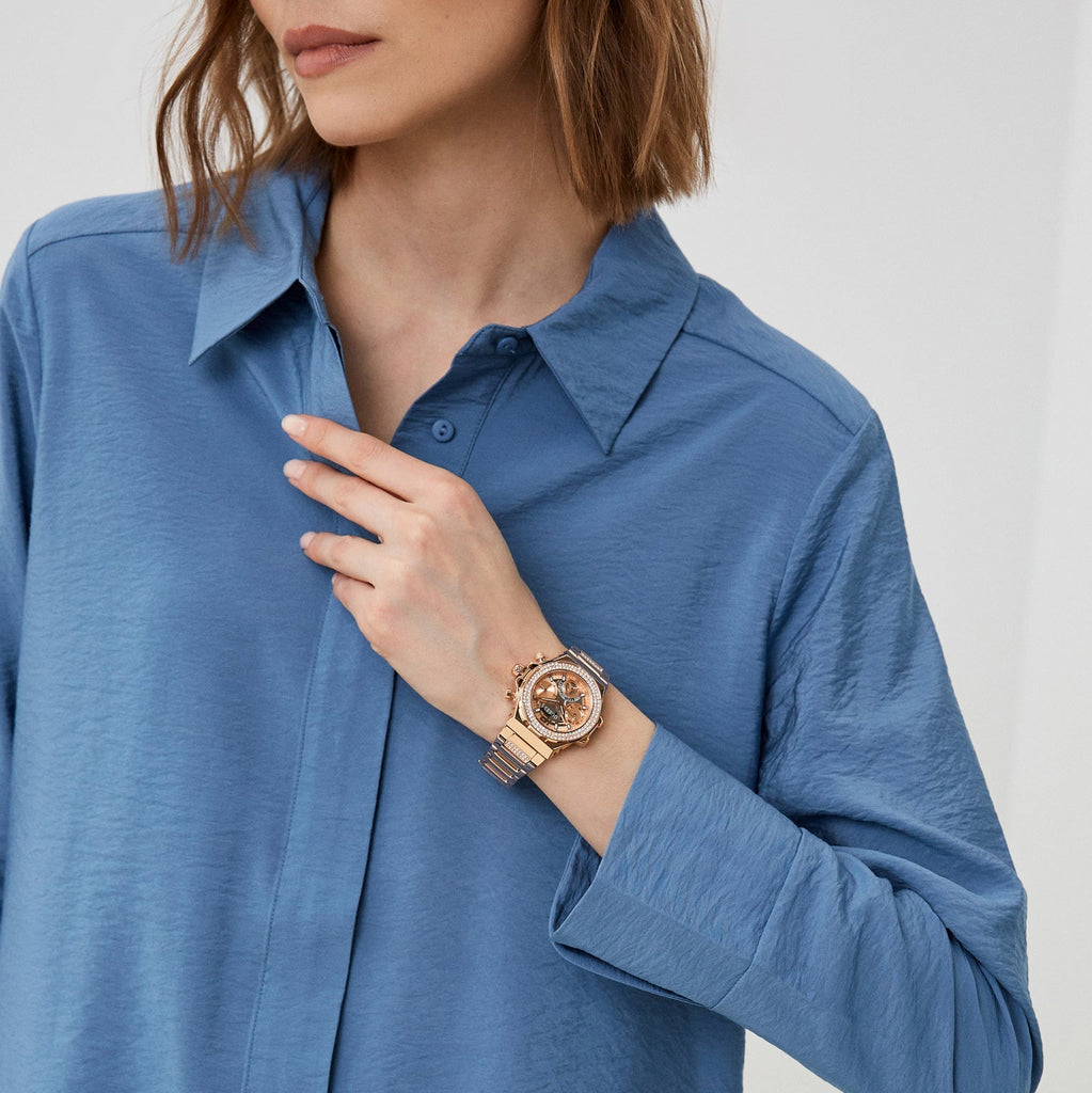 Guess Fusion Chronograph Rose Gold Dial Rose Gold Steel Strap Watch for Women - GW0552L3 Buy Now By Guess