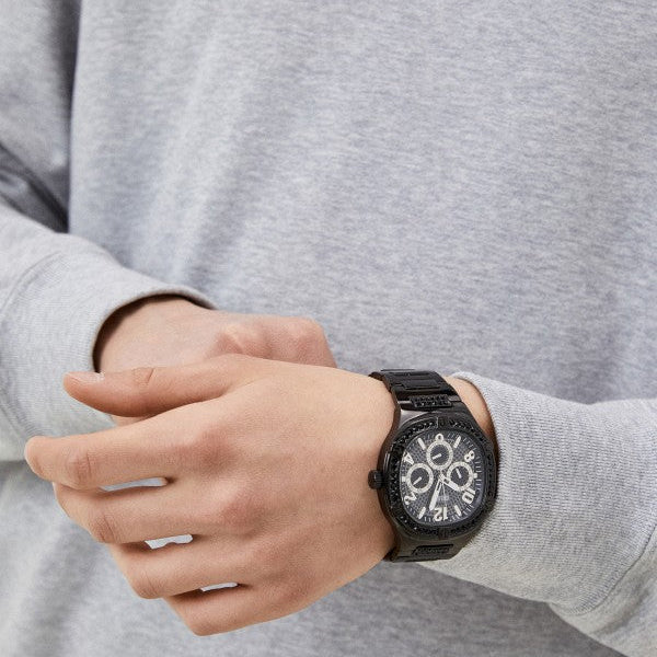 Guess Duke Glitz Crystals Black Dial Black Steel Strap Watch For Men - GW0576G3 Buy Now By Guess