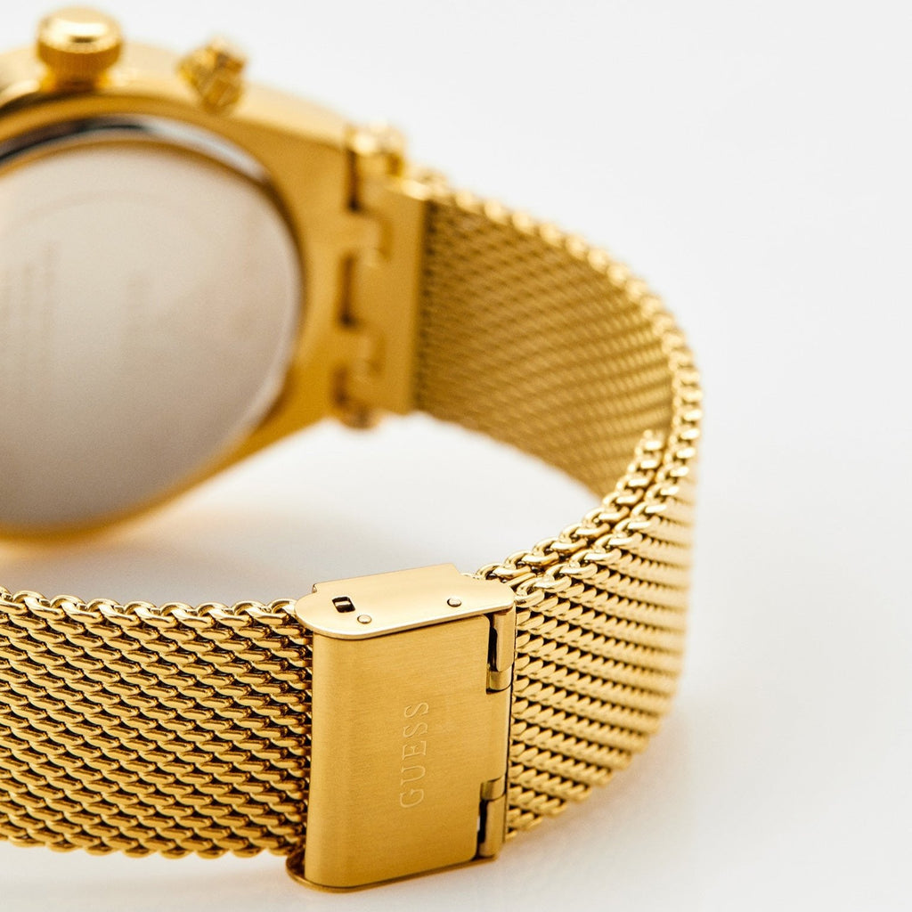 Guess Continental Chronograph Black Dial Gold Mesh Strap Watch For Men - GW0582G2 Buy Now By Guess