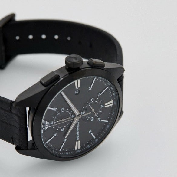 Emporio Armani Claudio Chronograph Black Dial Black Leather Strap Watch For Men - AR11483 Buy Now By Emporio Armani