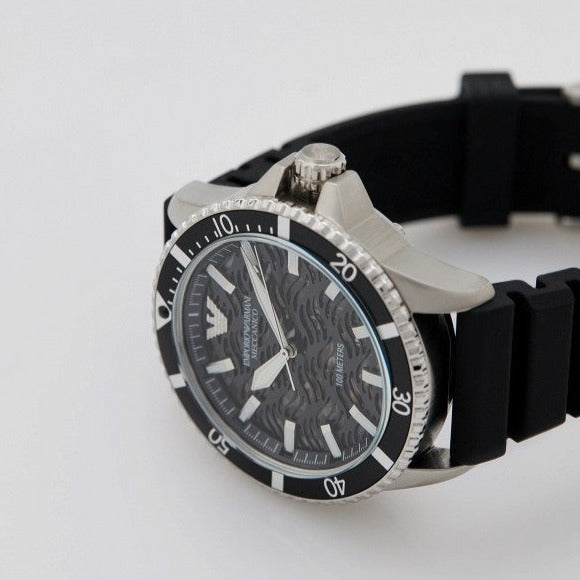 Emporio Armani Meccanico Automatic Black Dial Black Silicone Strap Watch For Men - AR60062 Buy Now By Emporio Armani