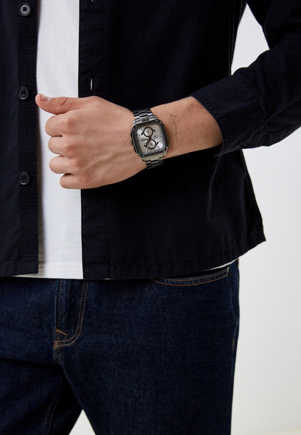 Fossil Inscription Multifunction Silver Dial Grey Steel Strap Watch for Men - BQ2657 Buy Now By Fossil