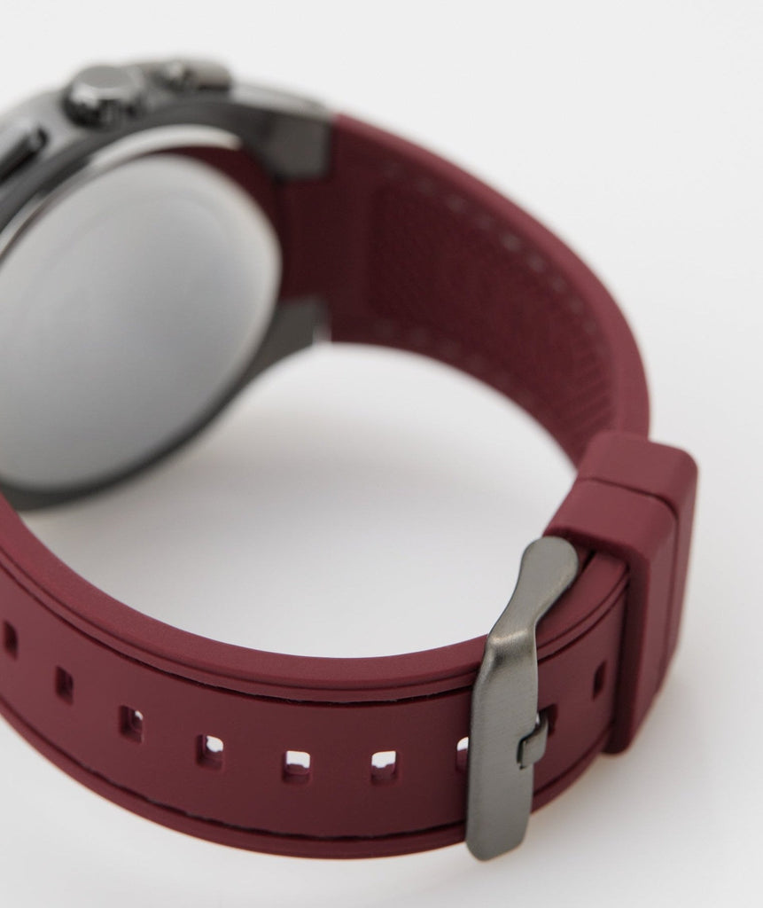 Guess Headline Multifunction Grey Dial Burgundy Silicone Strap Watch For Men - GW0571G4 Buy Now By Guess