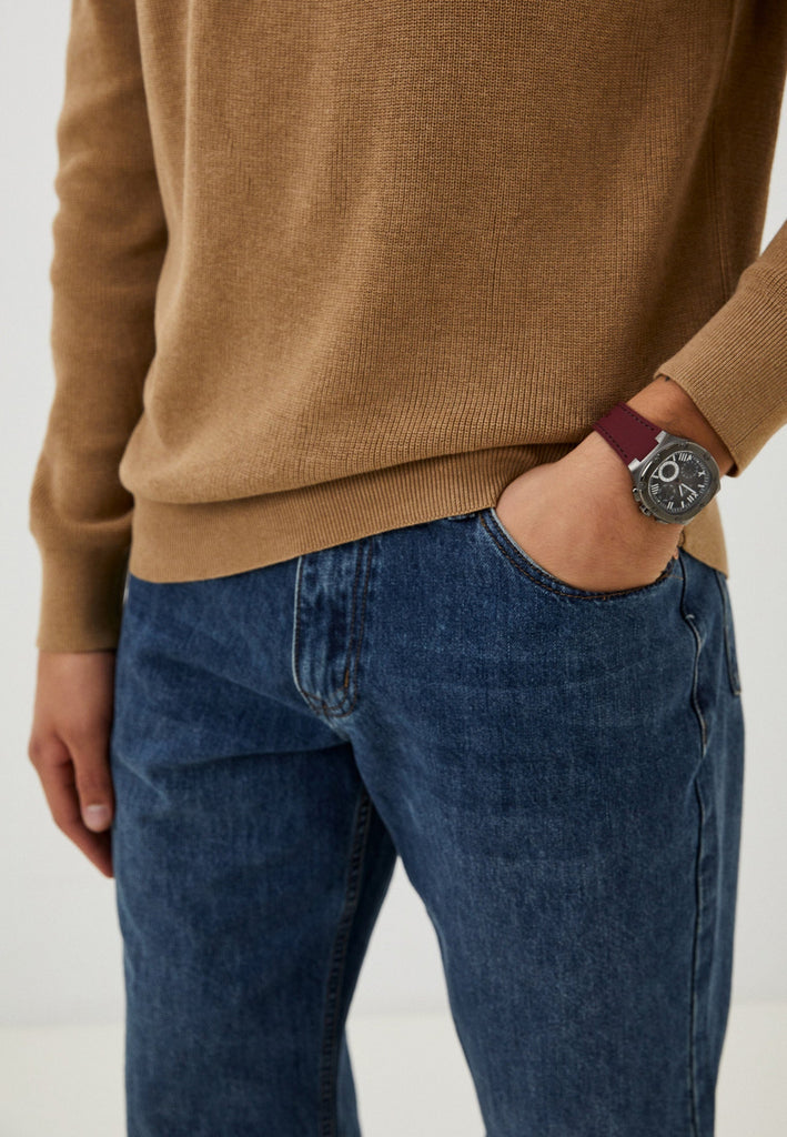 Guess Headline Multifunction Grey Dial Burgundy Silicone Strap Watch For Men - GW0571G4 Buy Now By Guess