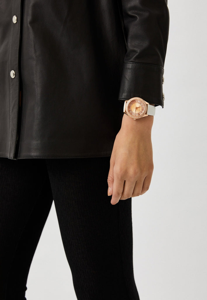 Michael Kors Harlowe Analog Rose Gold Dial White Leather Strap Watch For Women - MK2989 Buy Now By Michael Kors