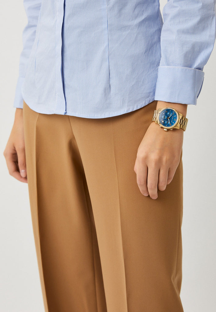 Michael Kors Runway Chronograph Blue Dial Gold Steel Strap Watch For Women - MK7353 Buy Now By Michael Kors