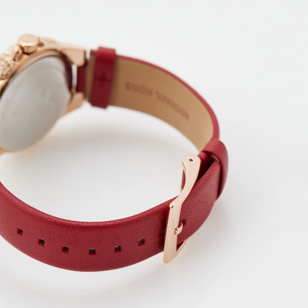 Michael Kors Camille Three Hand Crystals Rose Gold Dial Red Leather Strap Watch For Women - MK4701 Buy Now By Michael Kors