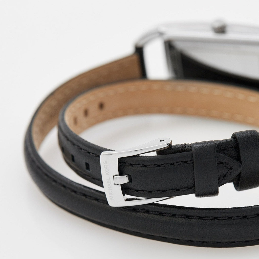 Michael Kors Empire Three-Hand Silver Dial Black Leather Strap Watch For Women - MK4722 Buy Now By Michael Kors