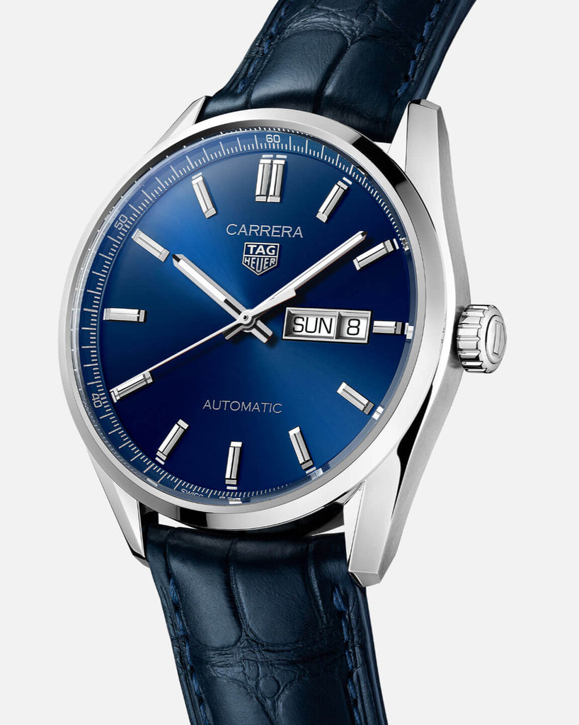 Tag Heuer Carrera Day Date Blue Dial Blue Leather Strap Watch for Men - WBN2012.FC6502 Buy Now By Tag Heuer