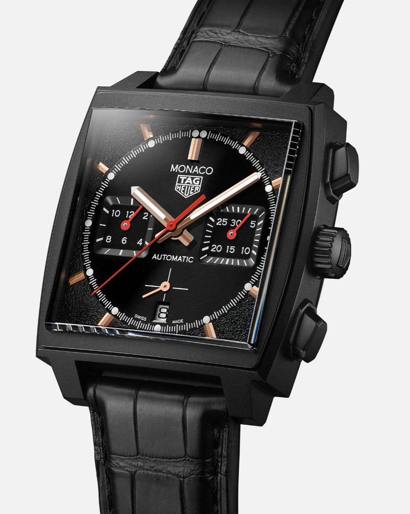 Tag Heuer Monaco Automatic Chronograph Black Dial Black Leather Strap Watch for Men - CBL2180.FC6497 Buy Now By Tag Heuer