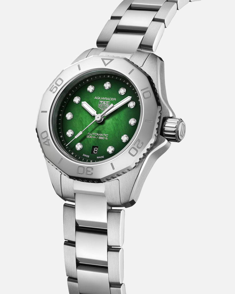 Tag Heuer Aquaracer Professional 200 Automatic Diamond Green Dial Silver Steel Strap Watch for Women - WBP2415.BA0622 Buy Now By Tag Heuer