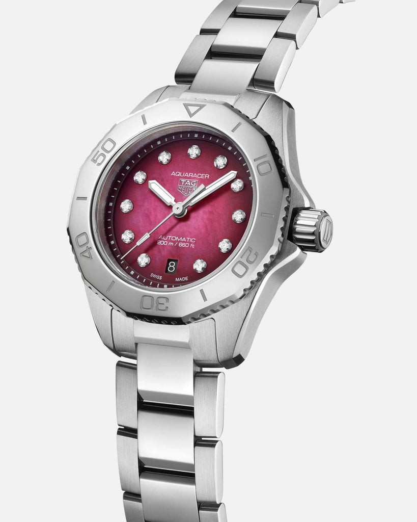 Tag Heuer Aquaracer Professional 200 Automatic Diamond Ruby Red Dial Silver Steel Strap Watch for Women - WBP2414.BA0622 Buy Now By Tag Heuer