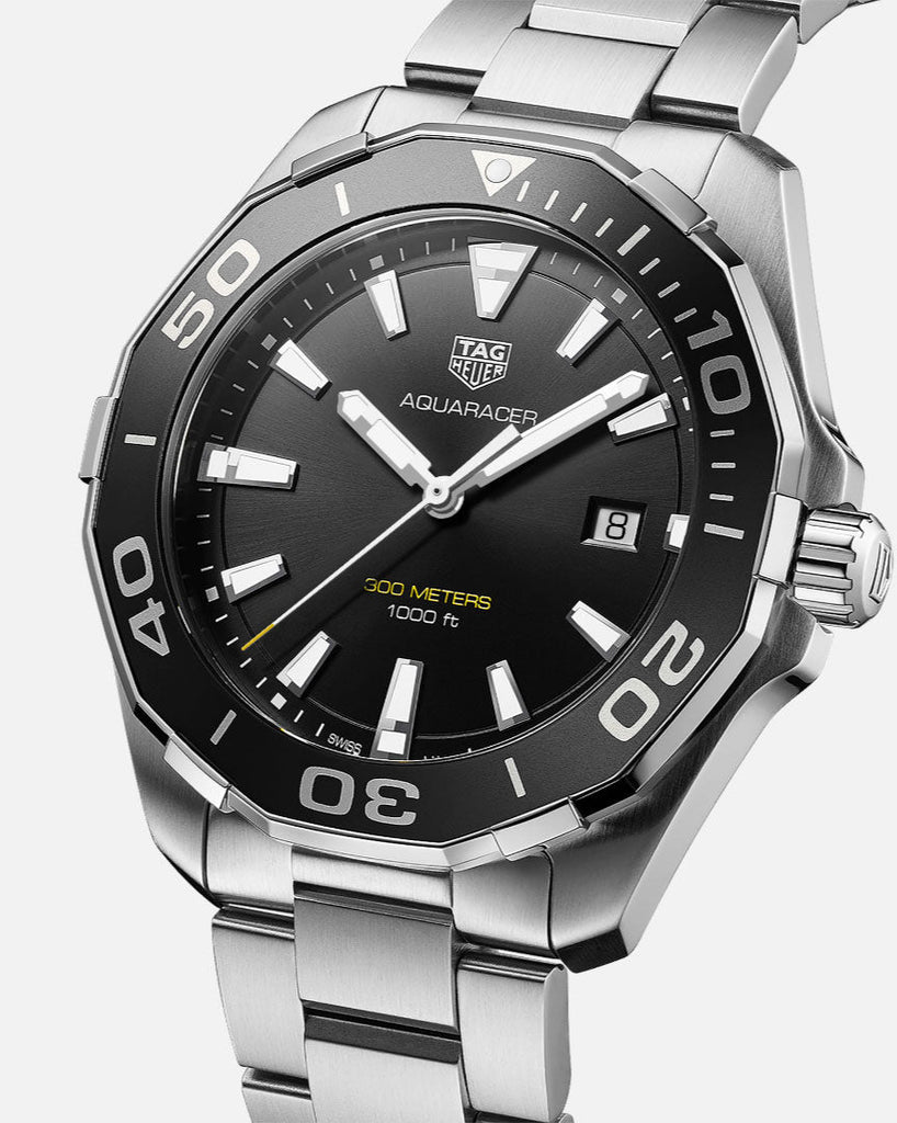 Tag Heuer Aquaracer Quartz Black Dial Silver Steel Strap Watch for Men - WAY101A.BA0746 Buy Now By Tag Heuer