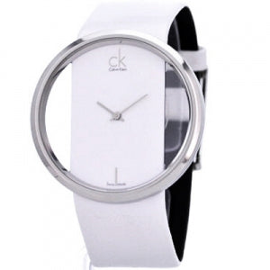 Calvin Klein Glam Transparent Dial White Leather Strap Watch for Women - K9423101 Buy Now By Calvin Klein