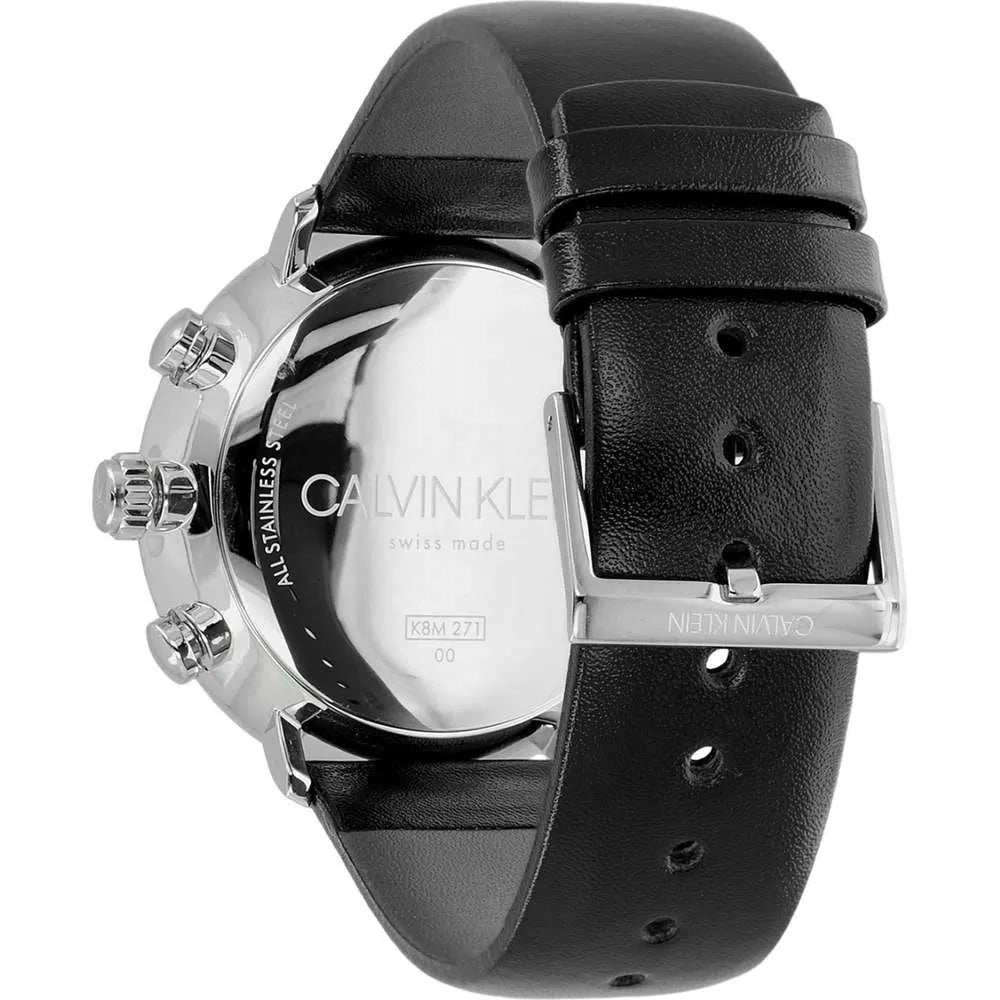 Calvin Klein High Noon Chronograph Blue Dial Black Leather Strap Watch for Men - K8M271CN Buy Now By Calvin Klein