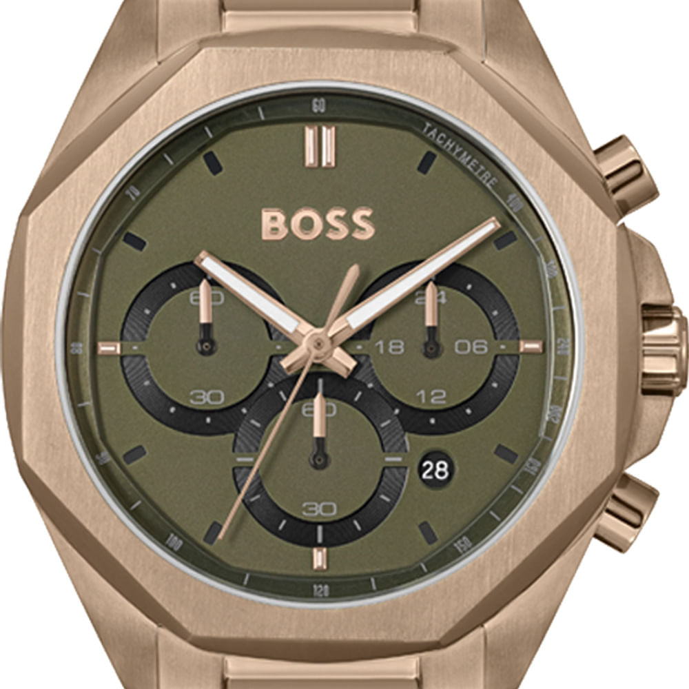 Hugo Boss Classic Chronograph Green Dial Beige Gold Steel Strap Watch For Men - 1514019 Buy Now By Hugo Boss