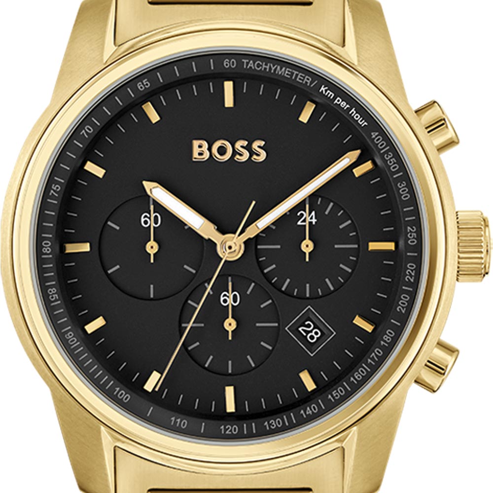 Hugo Boss Trace Chronograph Black Dial Gold Steel Strap Watch For Men - 1514006 Buy Now By Hugo Boss